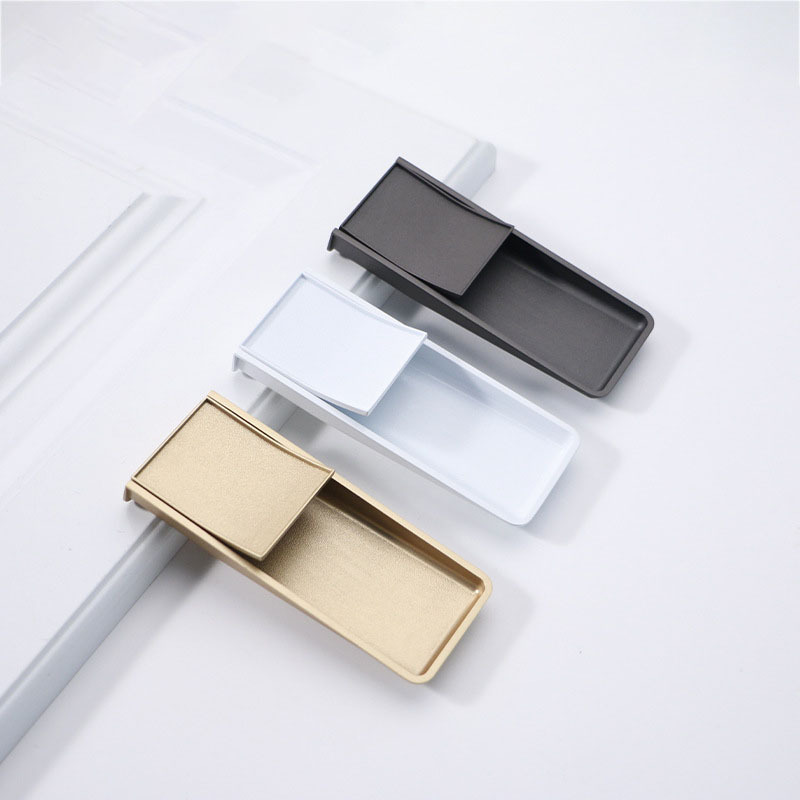 New ZAMAK Concealed Cabinet Drawer Handle Zinc Invisible Leather Closet Door Pulls