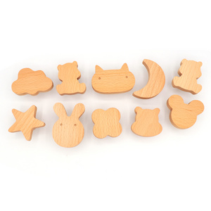 INS Star Moon Children Wooden Furniture Handle Hook Cartoon Solid Wood Cabinet Door Pulls