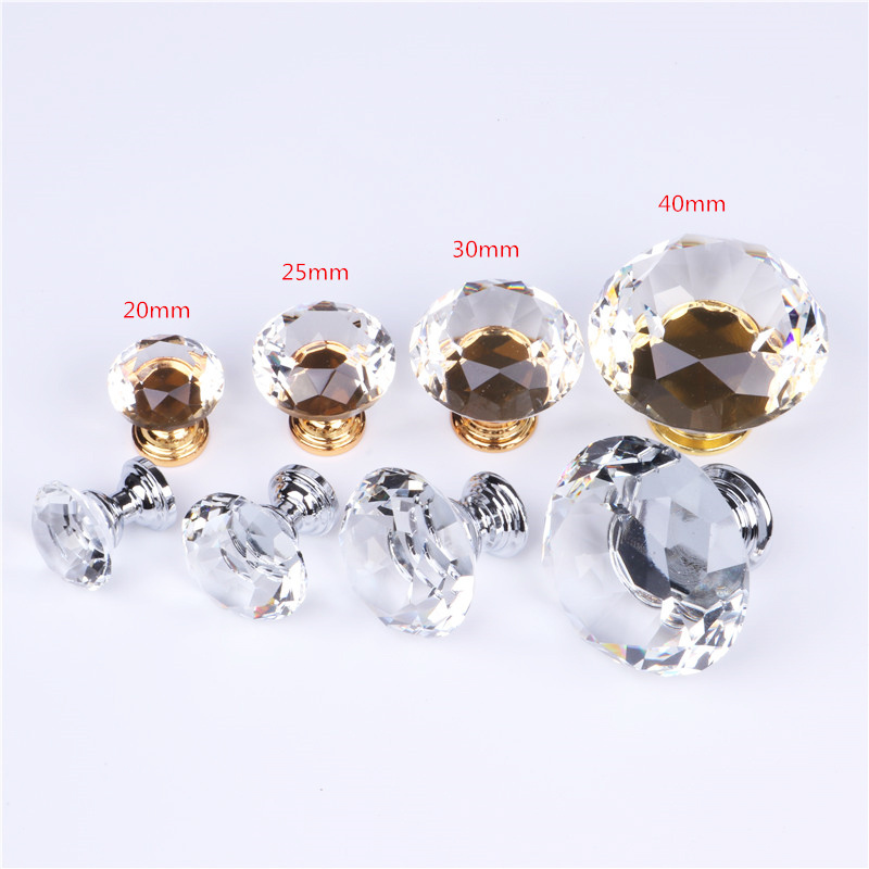 Zamak Diamonds Cabinet Door Knobs Luxury Crystal Glass Drawer Pull Knob