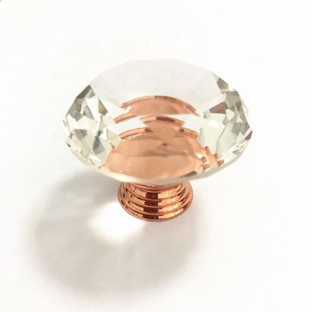 Rose Gold Diamond 40mm Cabinet Drawer Door Crystal Glass Handle Knob Pull