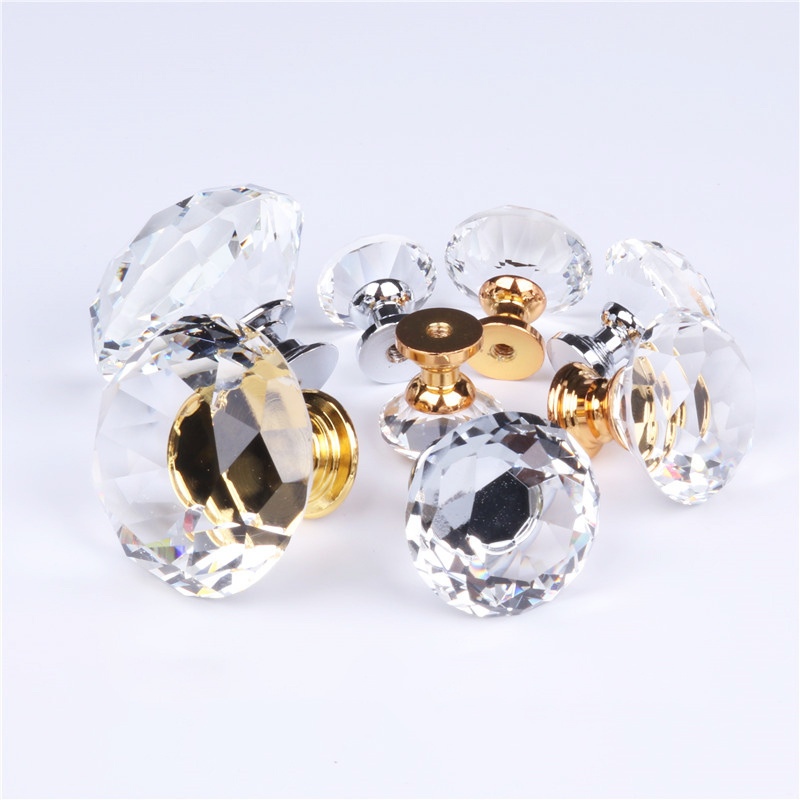 Zamak Diamonds Cabinet Door Knobs Luxury Crystal Glass Drawer Pull Knob