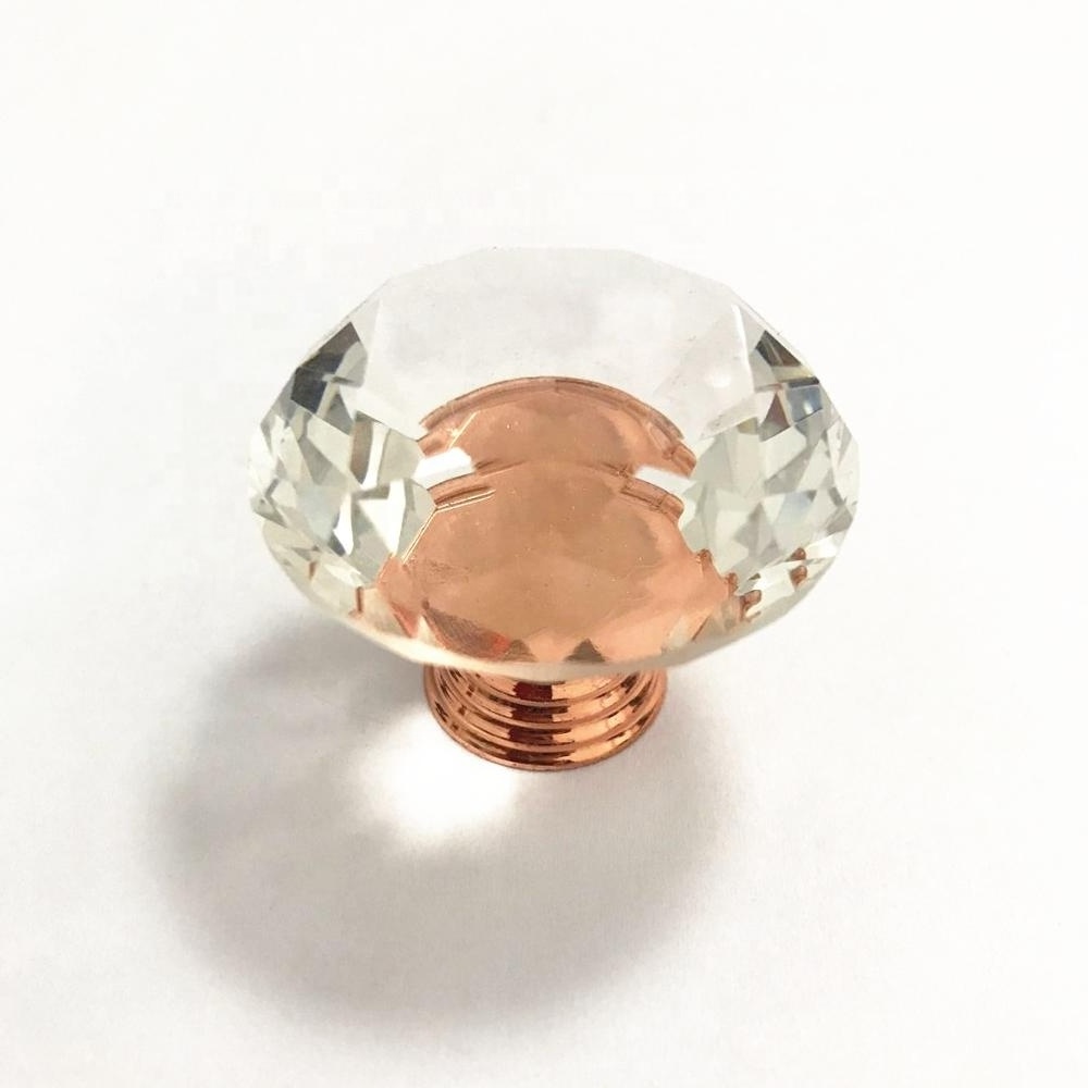 Rose Gold Diamond 40mm Cabinet Drawer Door Crystal Glass Handle Knob Pull