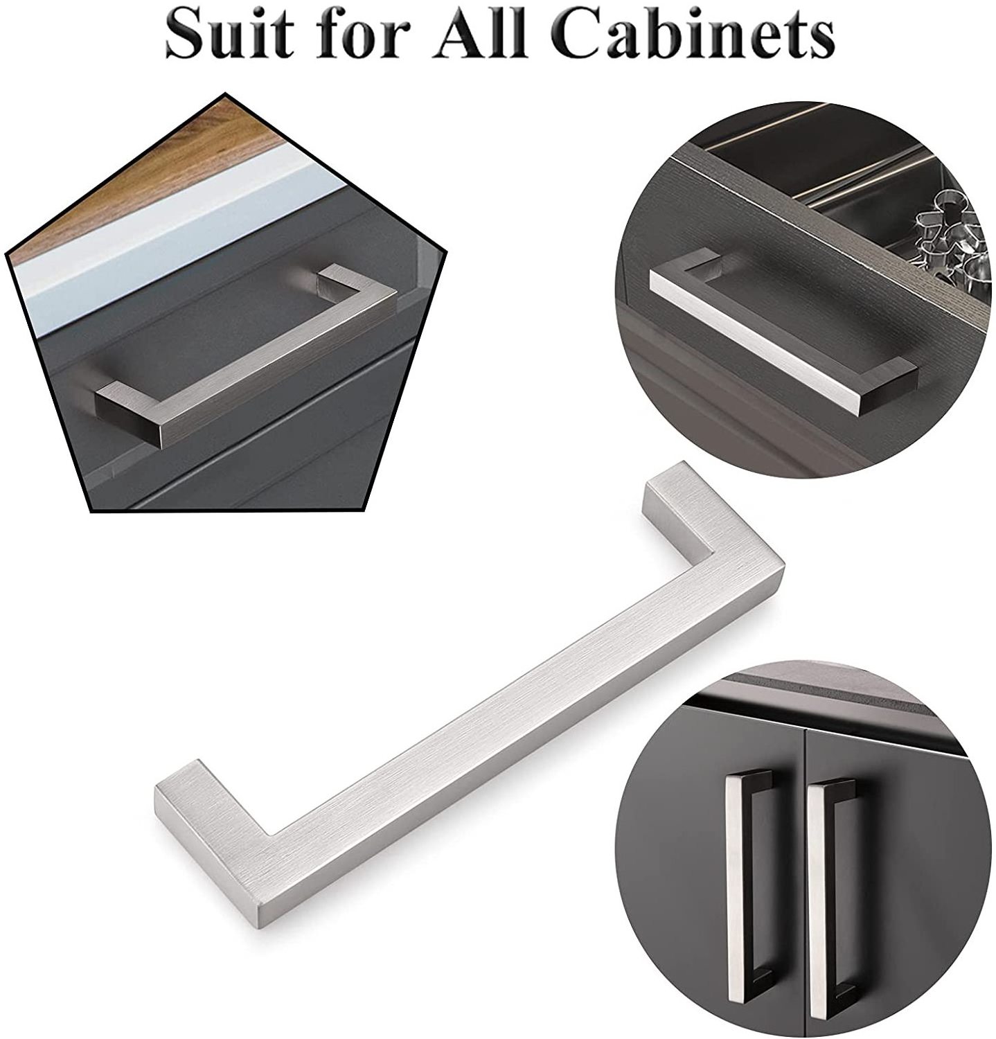 3-15Inch Stainless Steel Cabinet Handles Square Furniture Kitchen Handle Closet Drawer Cupboard Pulls Bathroom Door Knobs