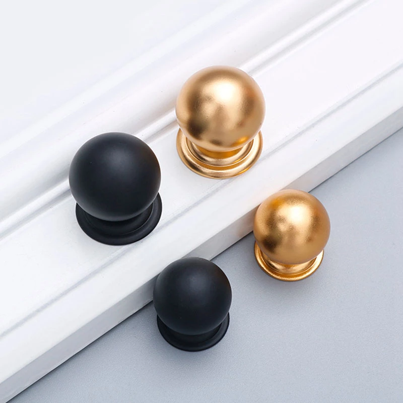 Solid Single Hole Aluminium Cabinet Handle Round Black Gold Furniture Drawer Cupboard Desk Pull Knob