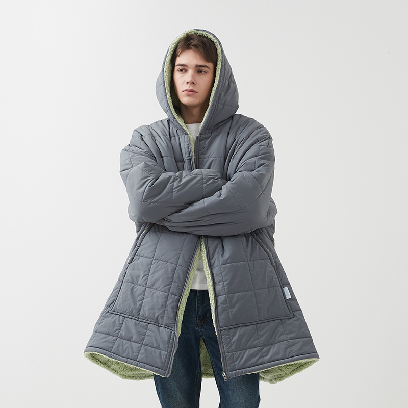 Waterproof Oversized Wearable hoodie blanket thick sherpa zipper giant pocket oodie