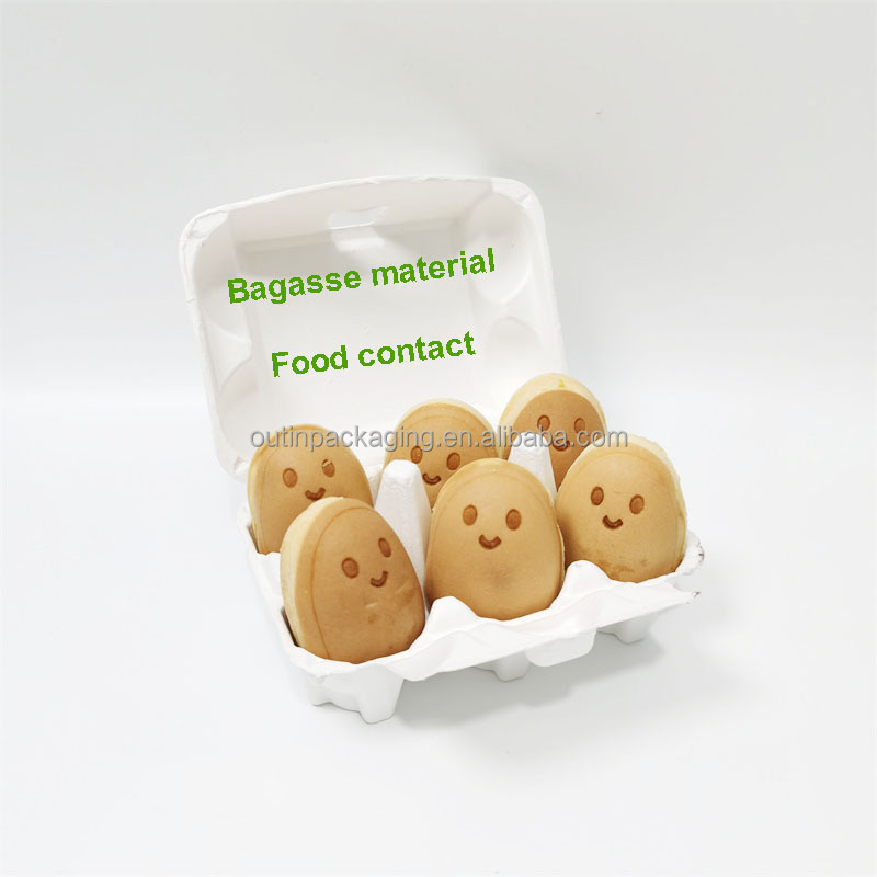 paper Egg Tray biodegradable molded bagasse bamboo fibre pulp Egg cartons 6 counts for waffle puff chocolate food packaging