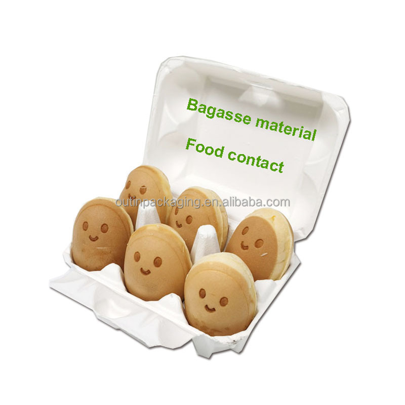 paper Egg Tray biodegradable molded bagasse bamboo fibre pulp Egg cartons 6 counts for waffle puff chocolate food packaging