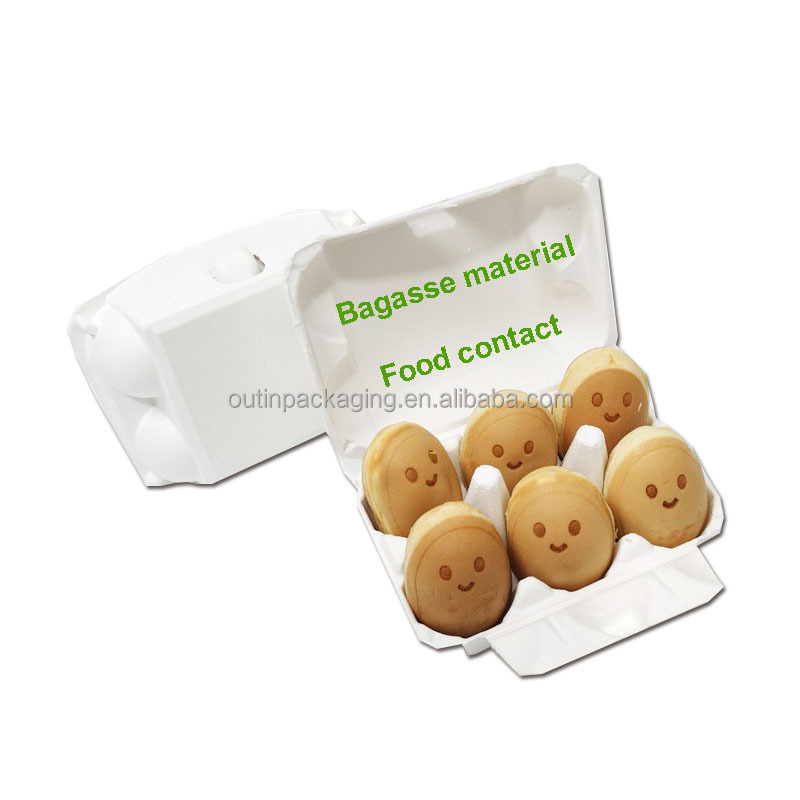 paper Egg Tray biodegradable molded bagasse bamboo fibre pulp Egg cartons 6 counts for waffle puff chocolate food packaging