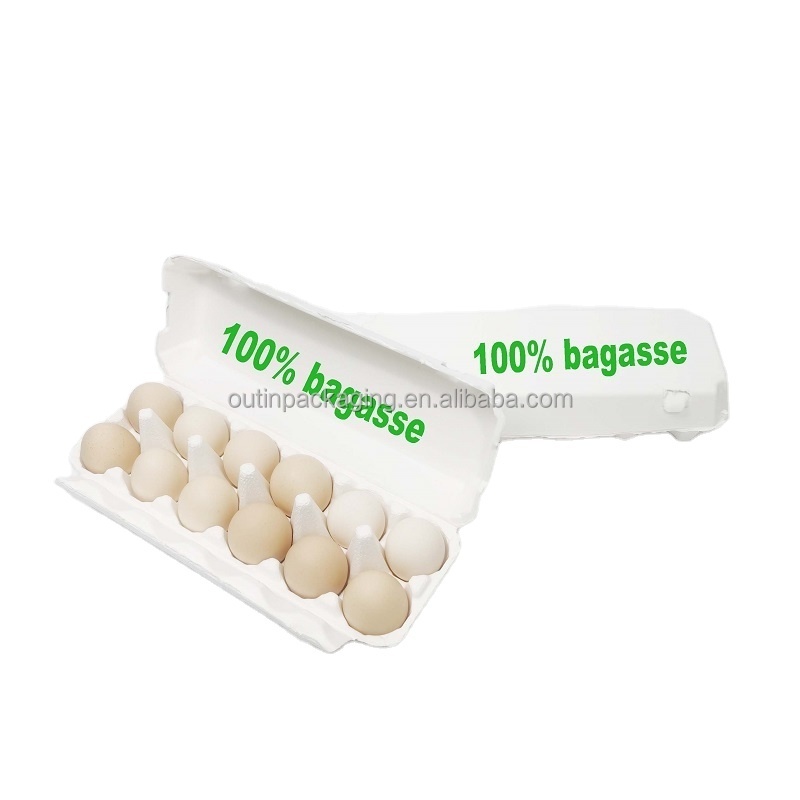 Custom Logo Biodegradable 100% Bagasse Egg Tray Carton Box Tray Packing Material Folders Carton with Cover Pulp Moulding 12 Eggs