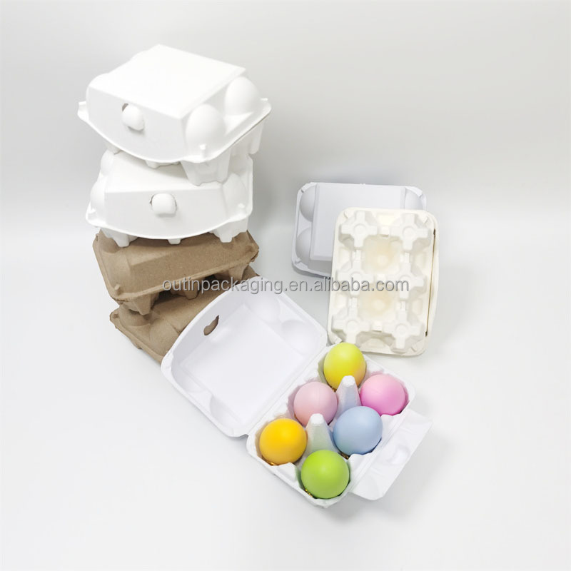 6 cells egg carton for sale molded bagasse paper pulp egg tray for chicken egg eco friendly biodegradable