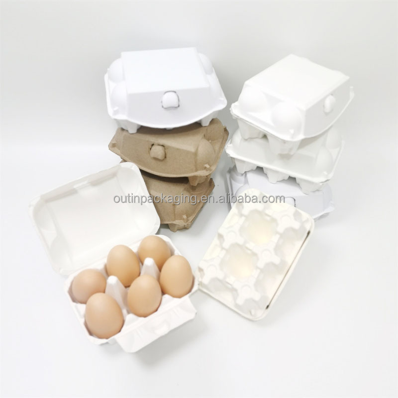 6 cells egg carton for sale molded bagasse paper pulp egg tray for chicken egg eco friendly biodegradable