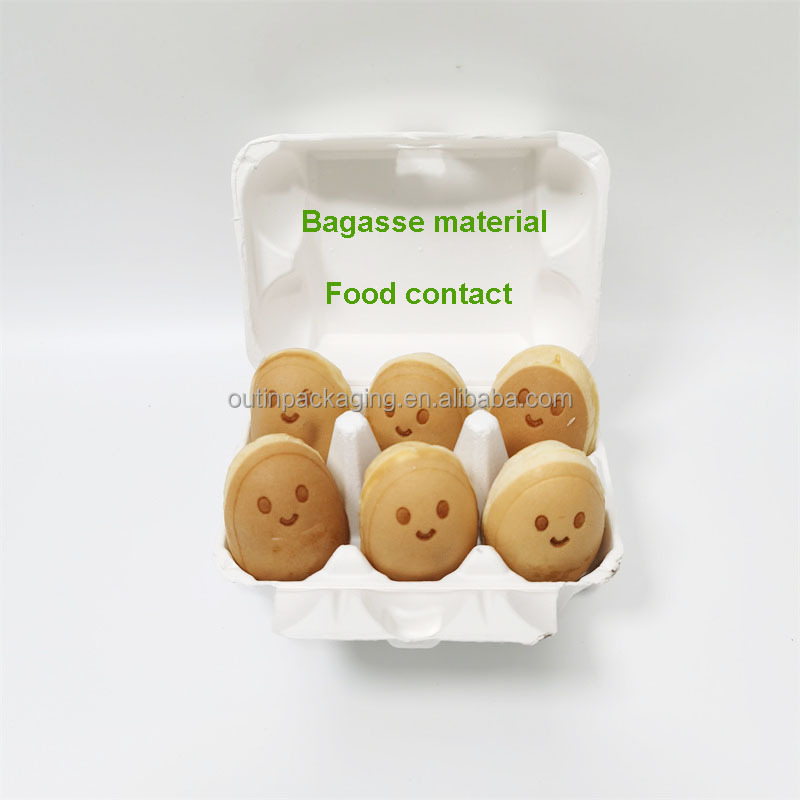 paper Egg Tray biodegradable molded bagasse bamboo fibre pulp Egg cartons 6 counts for waffle puff chocolate food packaging