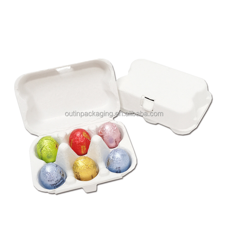 Biodegradable Custom Logo Chocolate Packaging Box Tray Insert Bagasse Molded Pulp Egg Shape Tray Box Food Wedding Candy Box G1