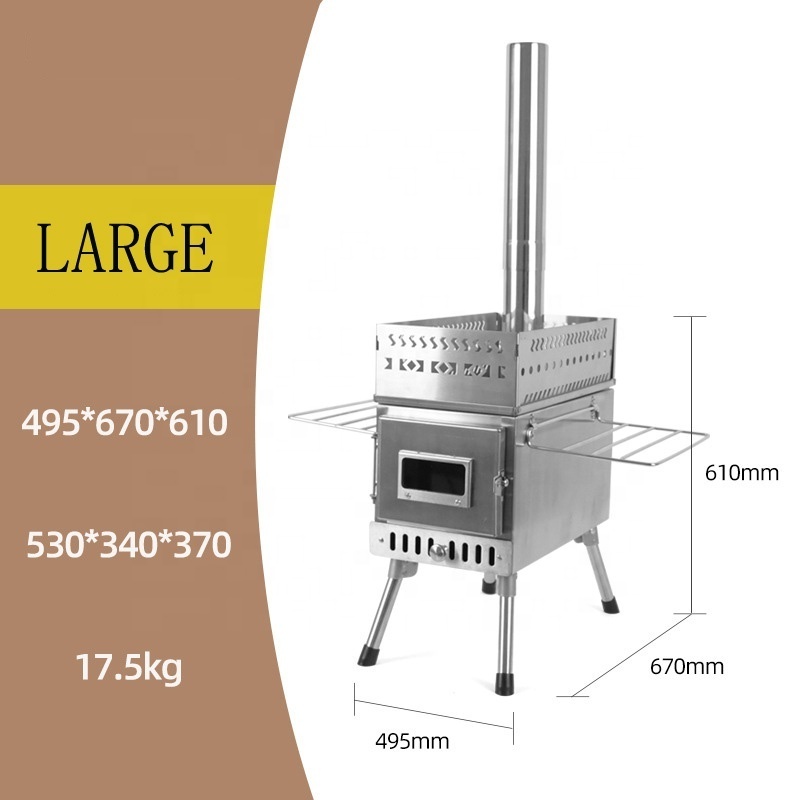 Outdoor Wood Burning Sauna Stove Stainless Steel Portable Heating Smokeless Stove with Grills chimney firewood heater