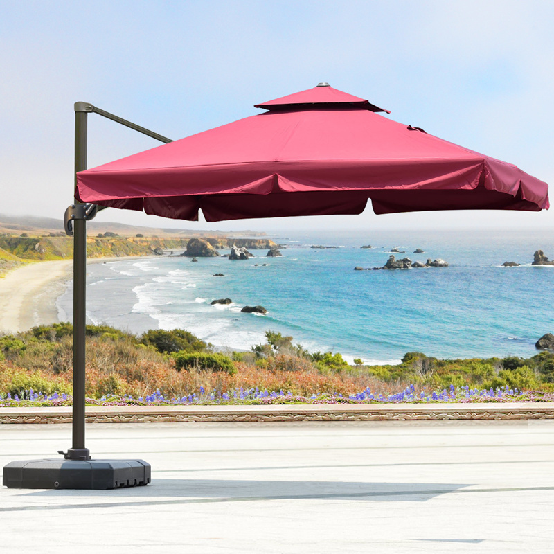 Promotion outdoor single top round roman umbrella aluminum frame and support sun umbrella with base