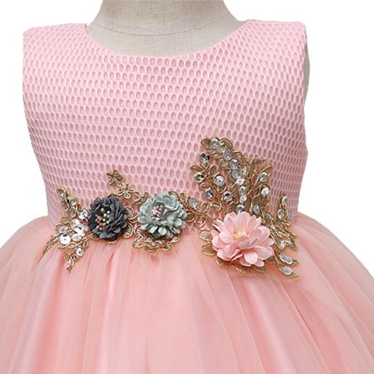 Latest Children Dress Designs Normal Frocks Images Pink Elegant Bridesmaid Party Dresses With Flower Decoration