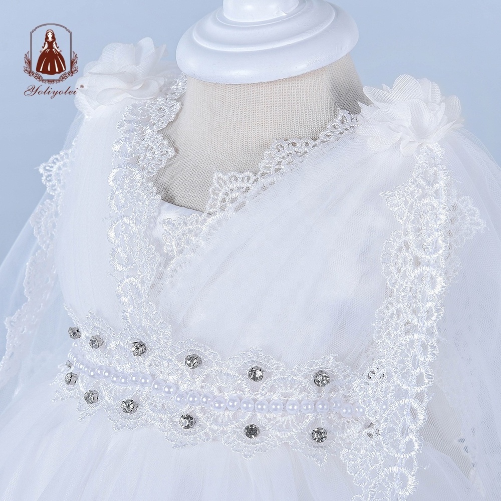 Wholesale Baby Newborn Girls Baptism Dress Princess Party Dresses,With Cap Christening White Dress Baptism Outfit