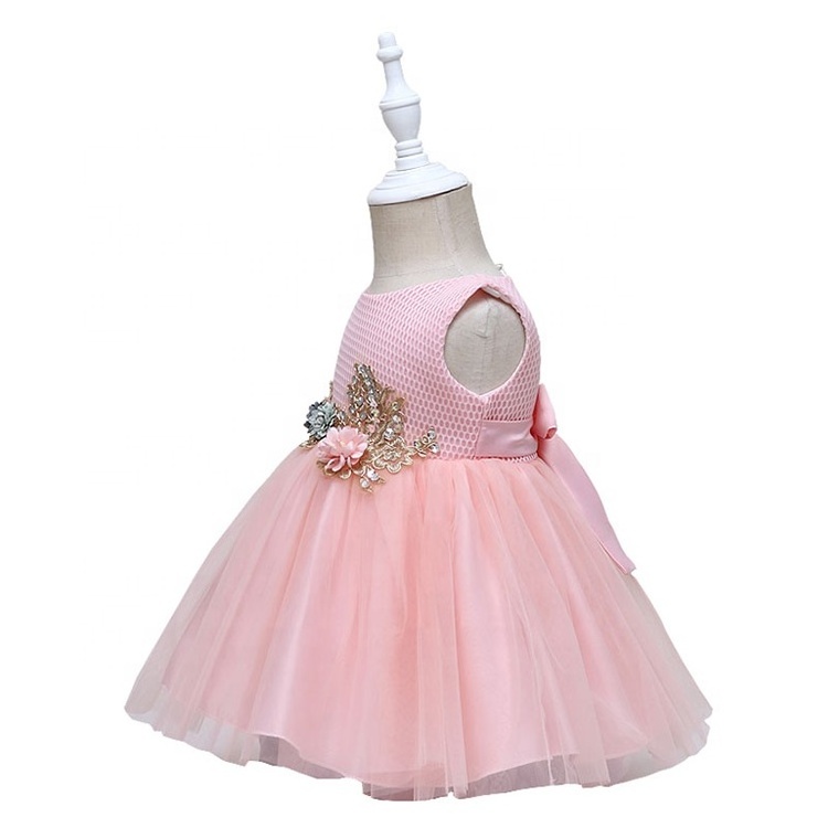 Latest Children Dress Designs Normal Frocks Images Pink Elegant Bridesmaid Party Dresses With Flower Decoration