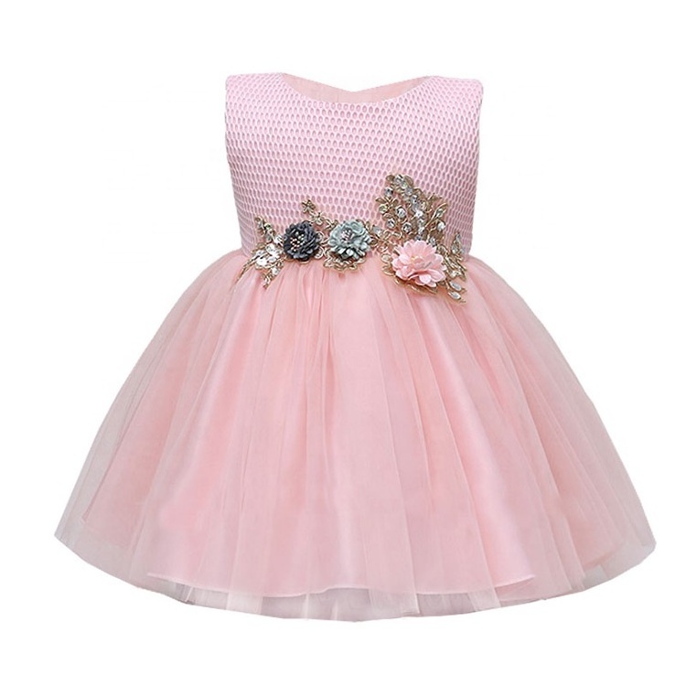 Latest Children Dress Designs Normal Frocks Images Pink Elegant Bridesmaid Party Dresses With Flower Decoration