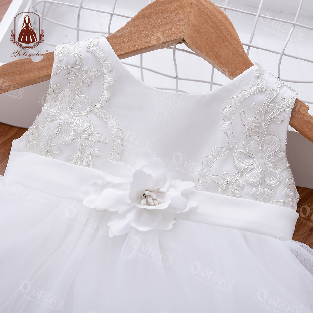 Fashion Elegant Ropa Formal Vestidos Blancos Polyester Infant Princess Dress Lace Baby 1 2y Dress For Girls