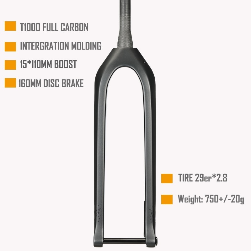 Boost MTB Carbon Fork 29er 110*15mm Downhill Fork Mountain Bike Carbon Rigid Fork 1-1/8