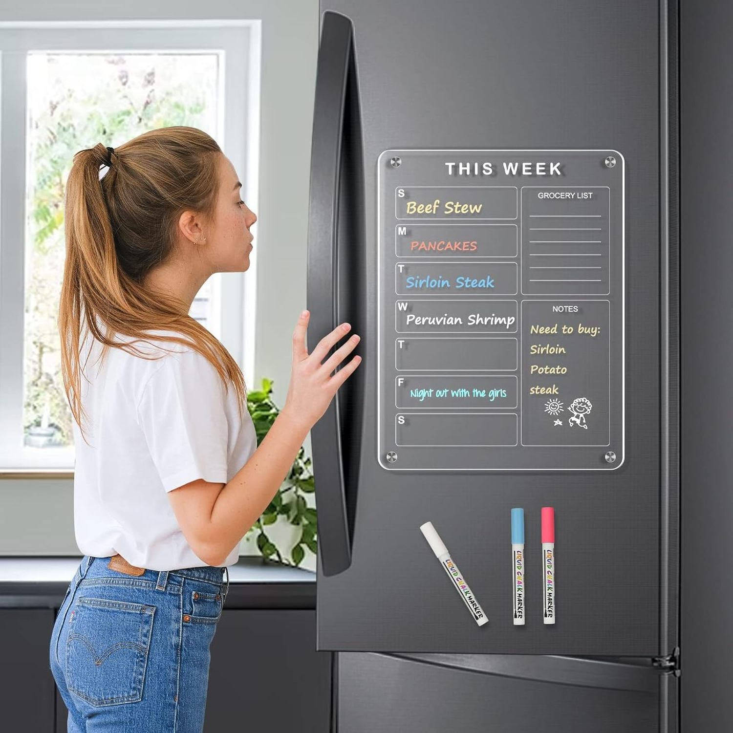 Daily and Weekly Refrigerator Planner Board for Family Magnetic Acrylic Calendar for Fridge