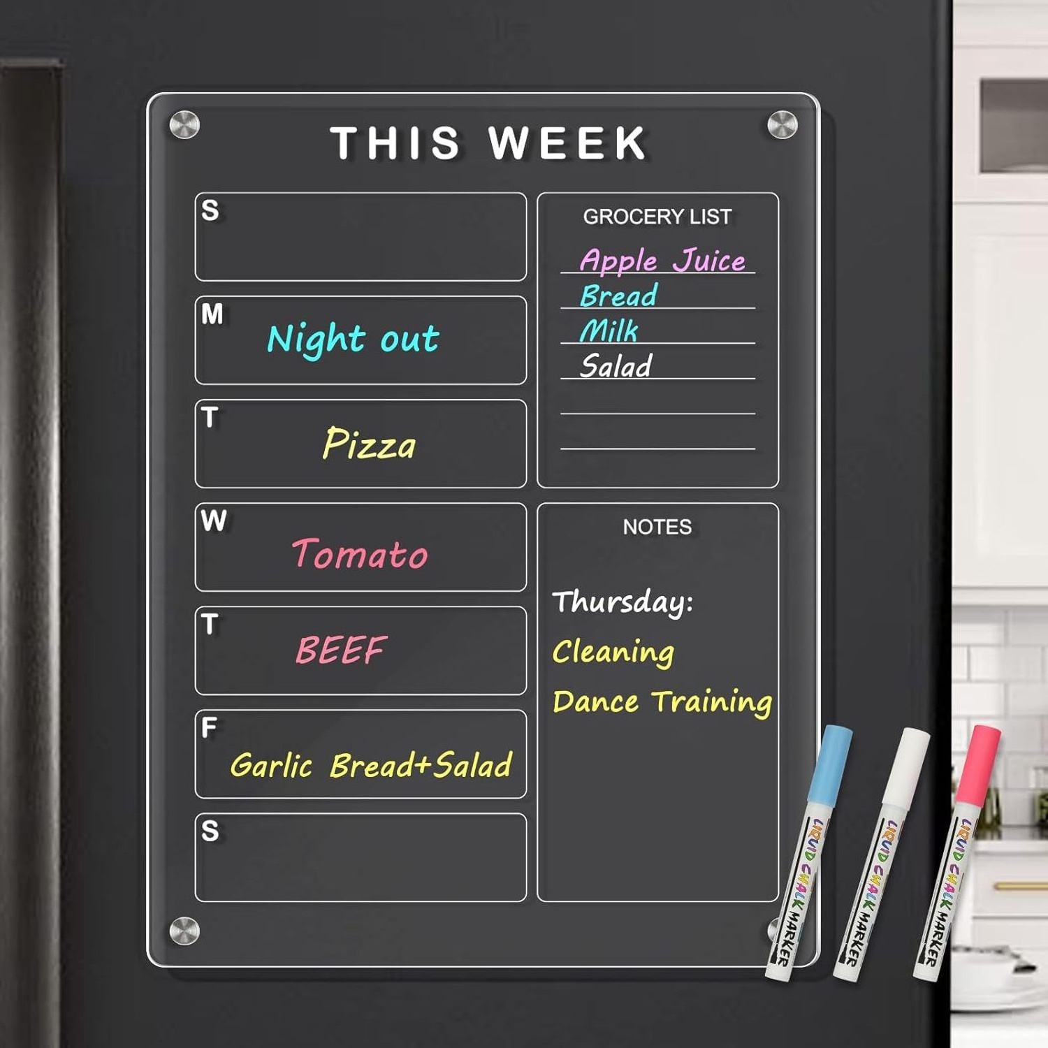 Daily and Weekly Refrigerator Planner Board for Family Magnetic Acrylic Calendar for Fridge