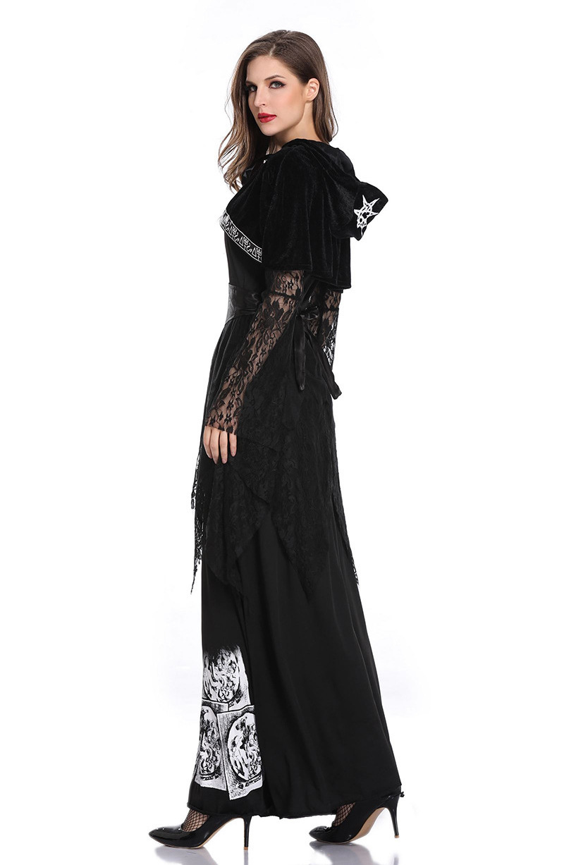 Halloween Party Demon Vampire Witch Costume Deep V Black Dress For Woman Reaper Ghost Bride Cosplay Dress