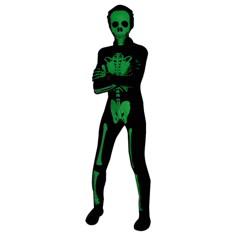 Glow in Dark Skeleton Clothing for Kids 3D Printed Halloween Bodysuit with Luminous Horror Skull Rack TV & Movie Style Costumes