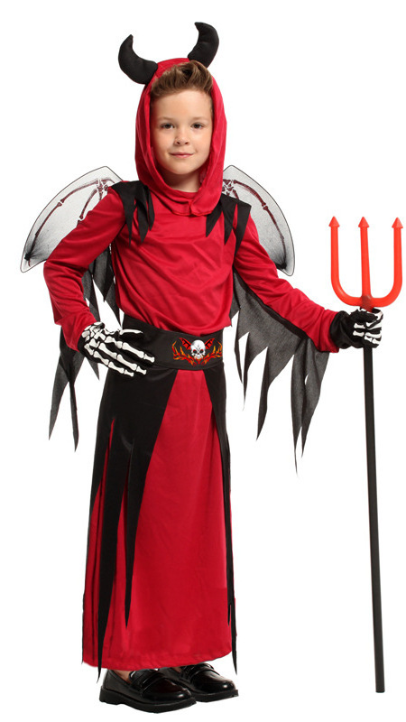 Red Horn Robe Carnival Party Disguise Outfit Halloween Cosplay Costume Demon Devil Costume with Stick Wing