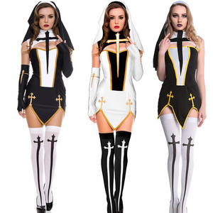 Sexy Women Cut Out Mini Dress Halloween Fancy Dress Church Religious Convent Nun Cosplay Lady Naughty Nun Costume