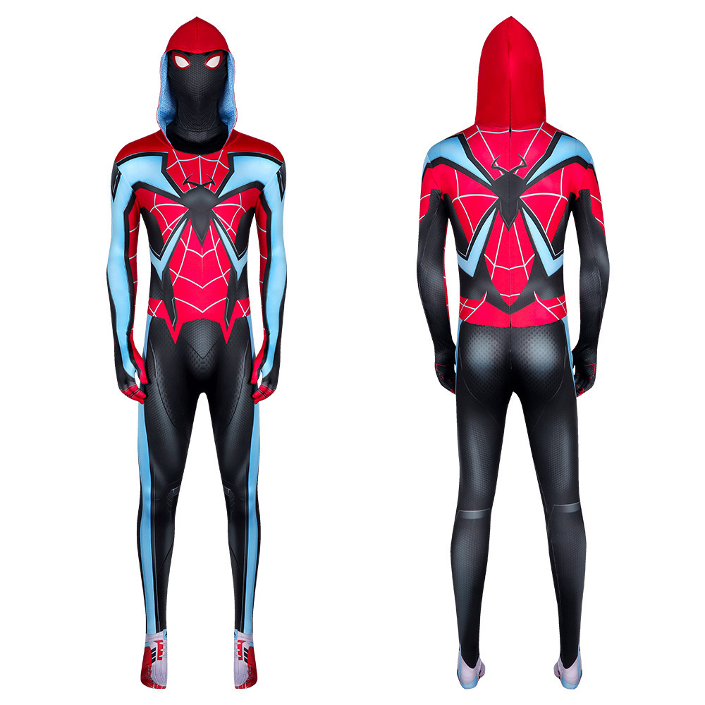 High Quality Super Hero Halloween Cosplay Costume Spandex Jumpsuit Adult Kids Miles Morales Movie Costume