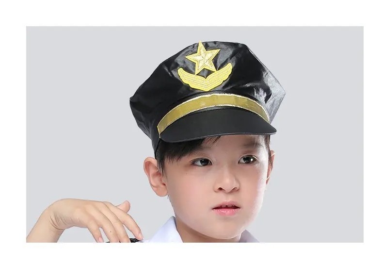 Promotional Airline Captain Uniform Career Day Costume Set for Kids Boys White Pilot Dress Top Hat Pants for Halloween