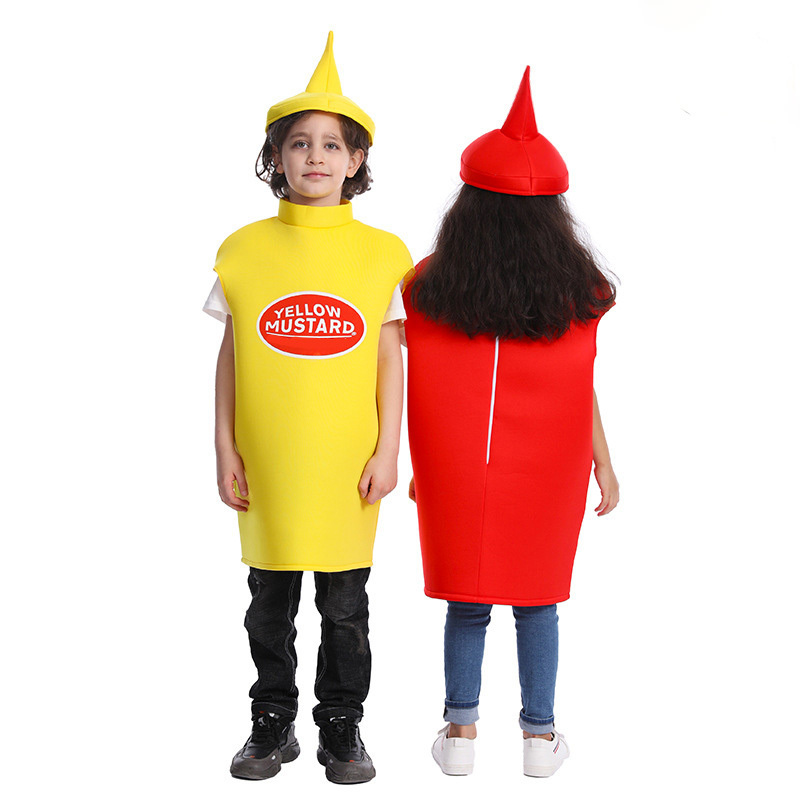 Kids Funny Spoof Role-playing Stage Costume Halloween Kids Ketchup Costume Carnival Party Mustard Costume