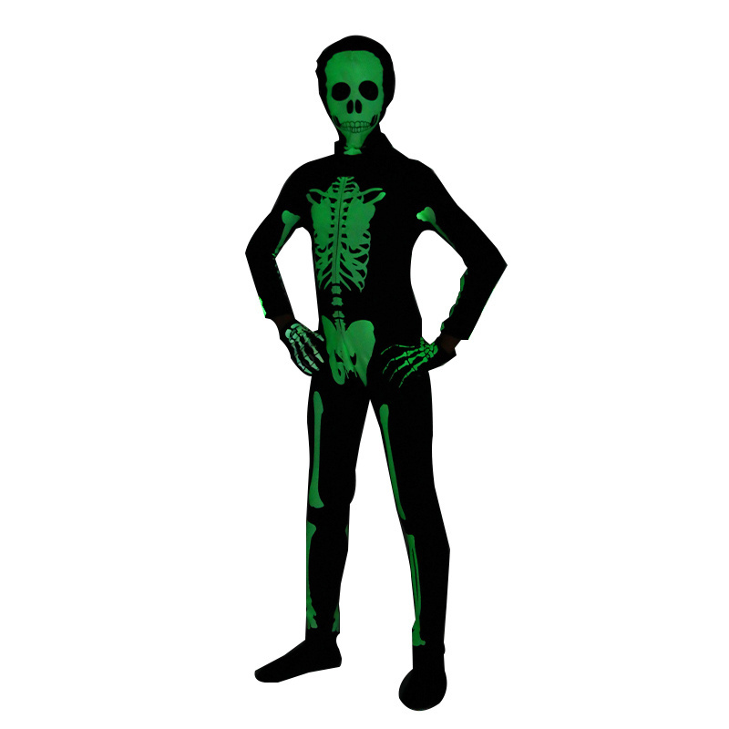 Glow in Dark Skeleton Clothing for Kids 3D Printed Halloween Bodysuit with Luminous Horror Skull Rack TV & Movie Style Costumes