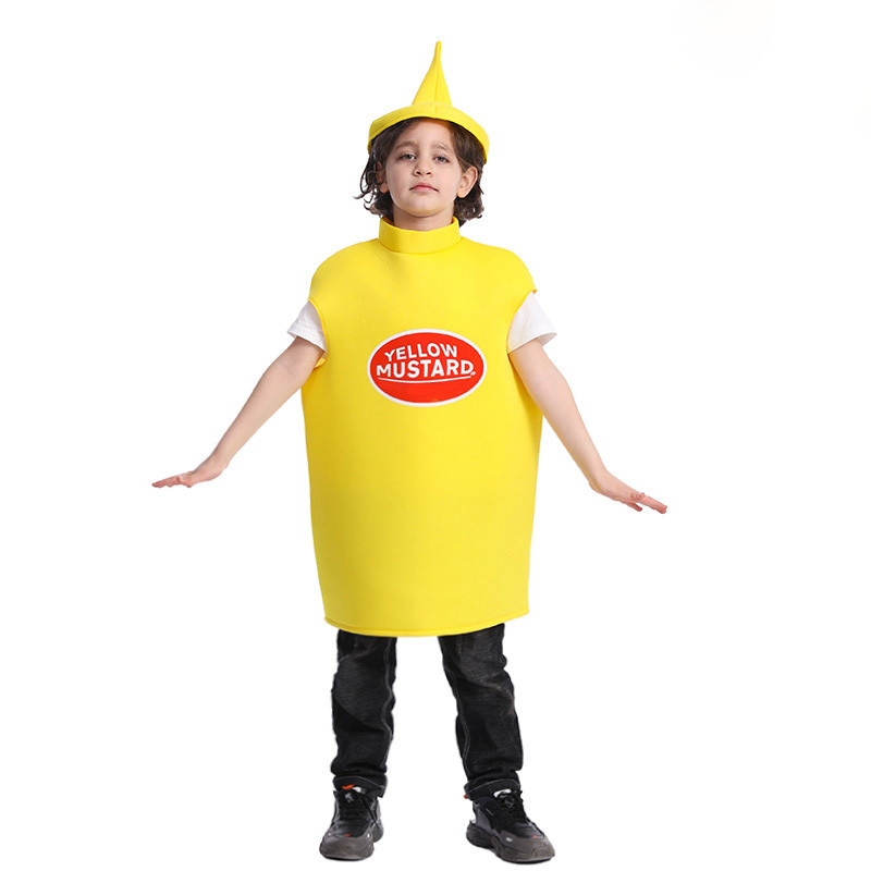 Kids Funny Spoof Role-playing Stage Costume Halloween Kids Ketchup Costume Carnival Party Mustard Costume