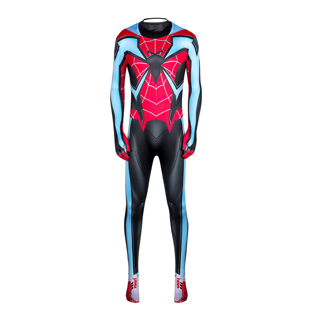 High Quality Super Hero Halloween Cosplay Costume Spandex Jumpsuit Adult Kids Miles Morales Movie Costume