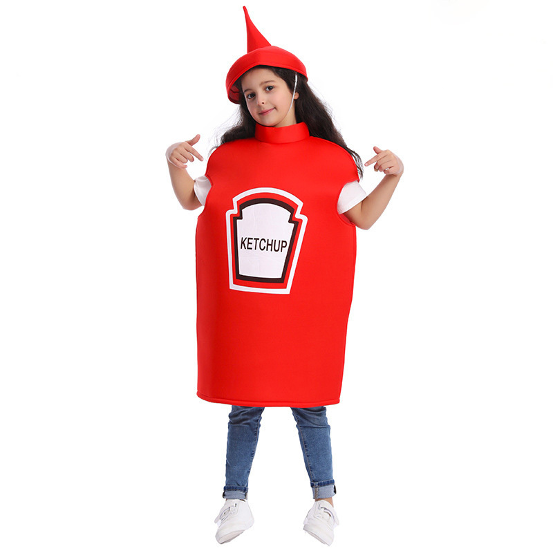 Kids Funny Spoof Role-playing Stage Costume Halloween Kids Ketchup Costume Carnival Party Mustard Costume