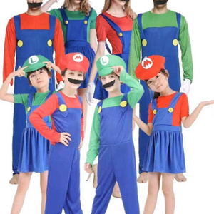 Carnival Super Bros Game Costume Halloween Kids Adult Boys & Girls Super Mario and Luigi Plumber Bros Costume