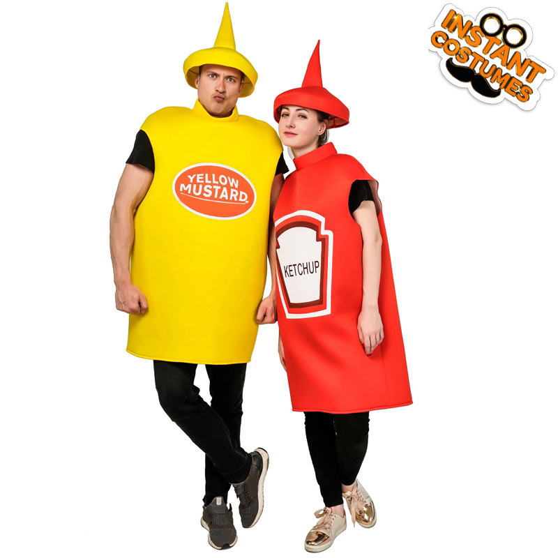 Adult Funny Instant Role-playing Stage Costume Halloween Adult Couple Costume Carnival Mustard Ketchup Costume