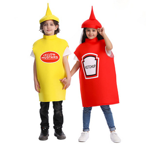 Kids Funny Spoof Role-playing Stage Costume Halloween Kids Ketchup Costume Carnival Party Mustard Costume