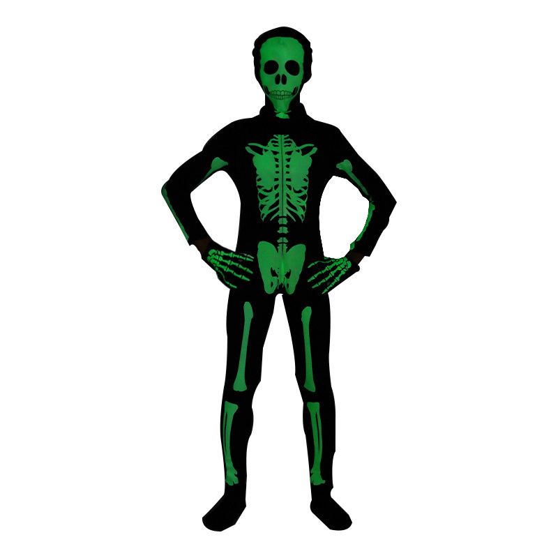 Glow in Dark Skeleton Clothing for Kids 3D Printed Halloween Bodysuit with Luminous Horror Skull Rack TV & Movie Style Costumes