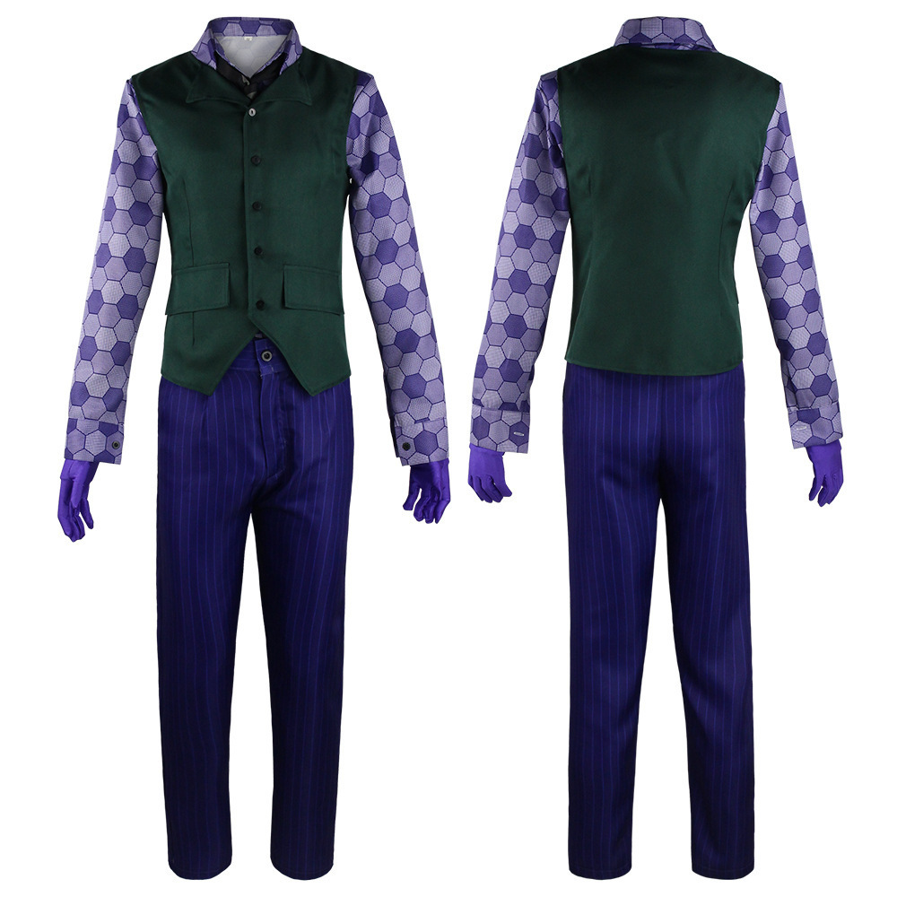 Man Trench Pants Clown Halloween Outfit Cosplay Purple Overcoat Trousers Uniform Full Set The Dark Knight Costume