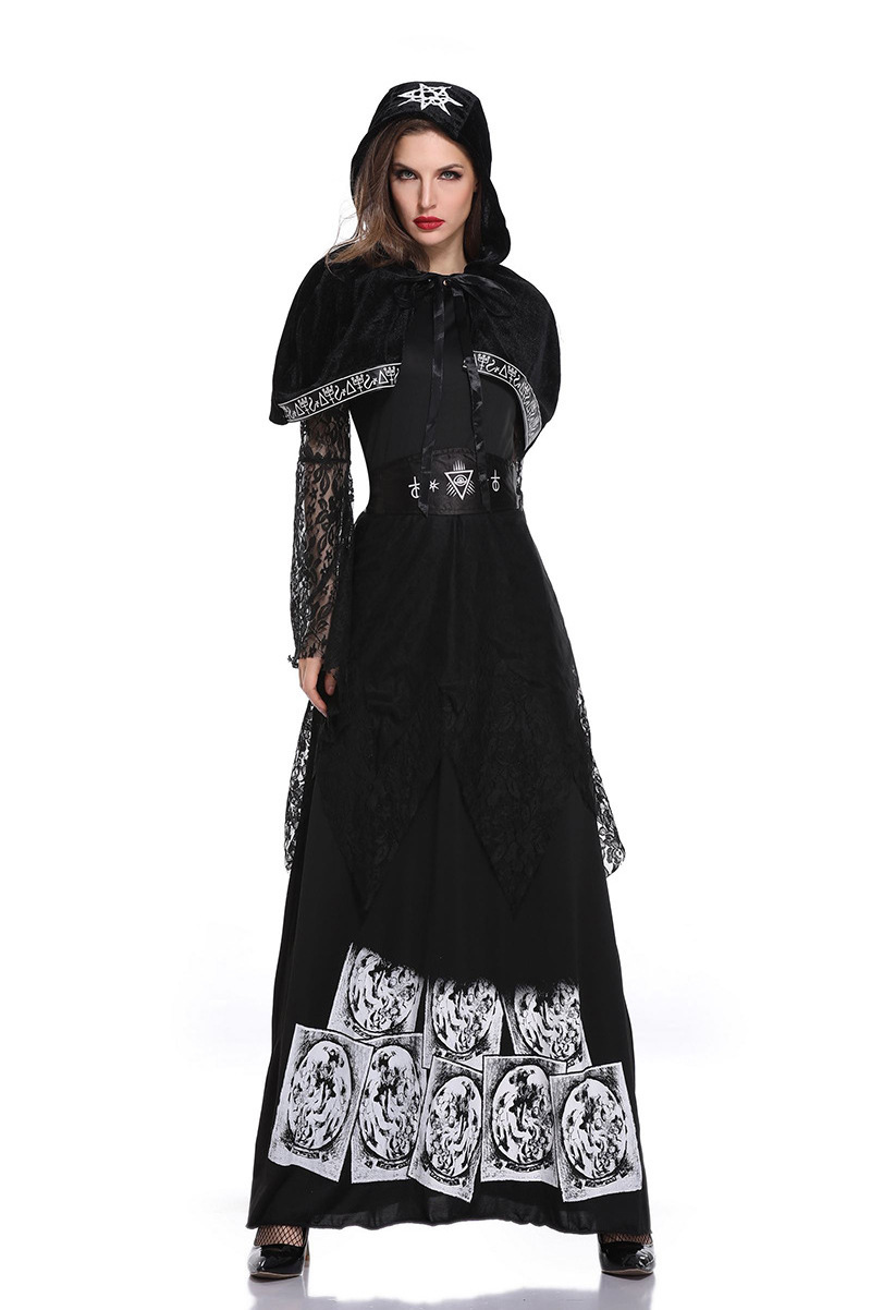 Halloween Party Demon Vampire Witch Costume Deep V Black Dress For Woman Reaper Ghost Bride Cosplay Dress