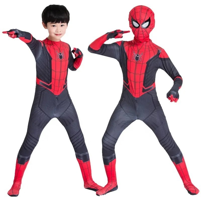 Hot Red and Black Spider-Man Suit Wholesale Anime Costumes for Children Kids Spiderman Zentai Cosplay Clothing