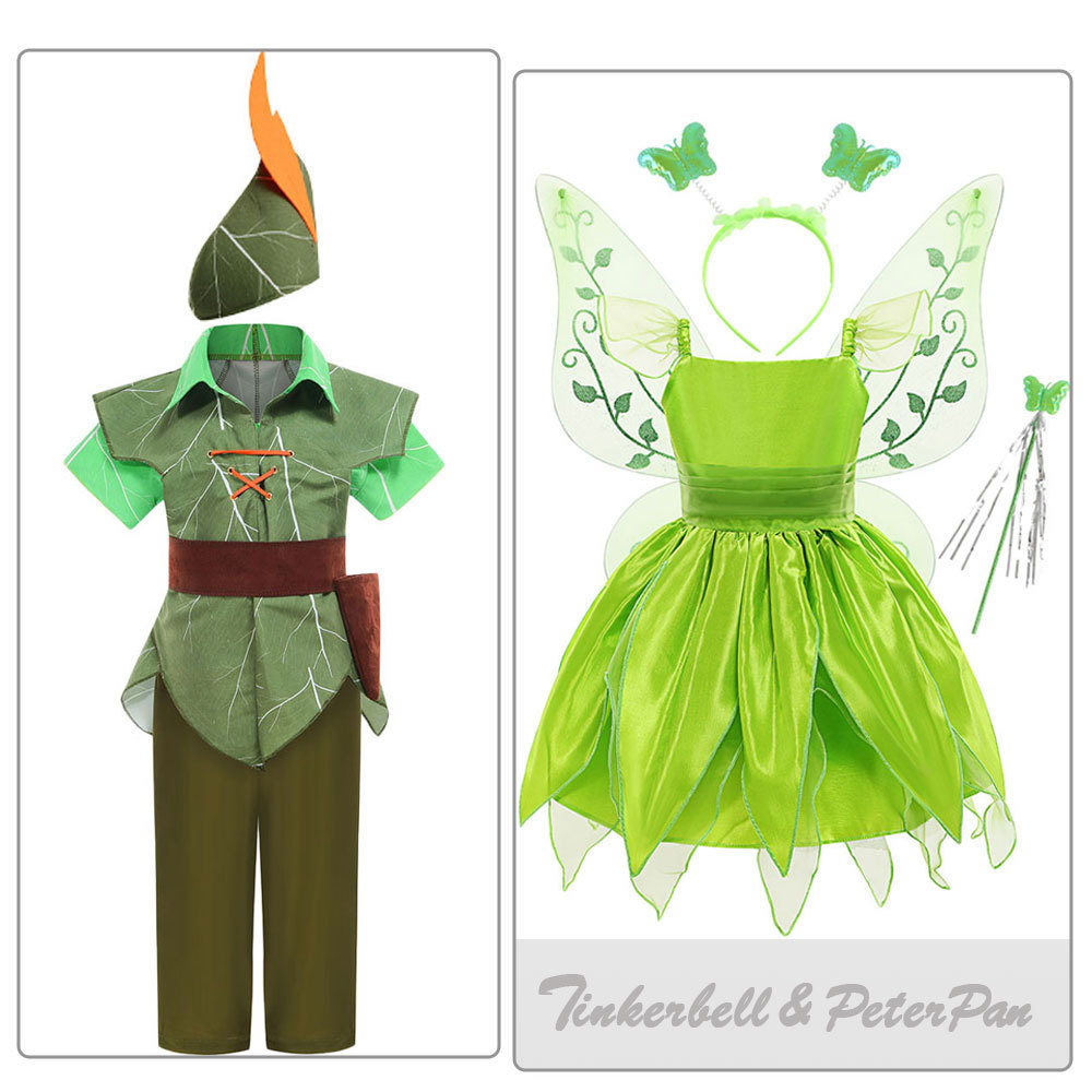 Christmas Carnival Cosplay Kids Party Tinkerbell Green Fairy Dress Boys Elf Outfits Robin Halloween Peter Pan Costume