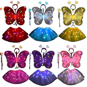 4Set of Fairy Butterfly Costume Fairy Costume Cosplay Princess Luminous Tutu Wings Headband Fairy Party Accessories