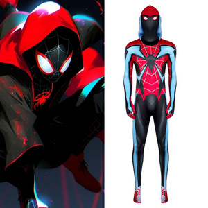 High Quality Super Hero Halloween Cosplay Costume Spandex Jumpsuit Adult Kids Miles Morales Movie Costume