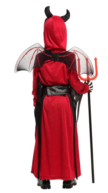 Red Horn Robe Carnival Party Disguise Outfit Halloween Cosplay Costume Demon Devil Costume with Stick Wing