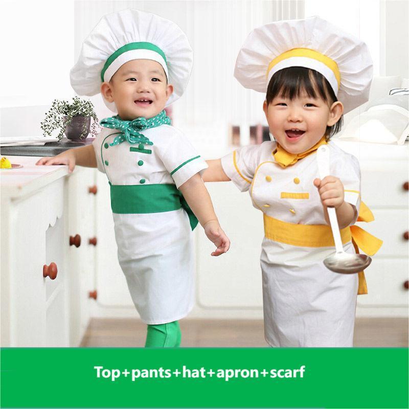 Kitchen Roleplay Uniform Kids Chef Apron Cook Cosplay Costume with Hat Career Day Chef Costume for Kids